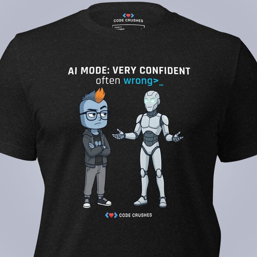 Code Crushes T-SHIRT AI Mode: Very Confident. Often Wrong. T-Shirt