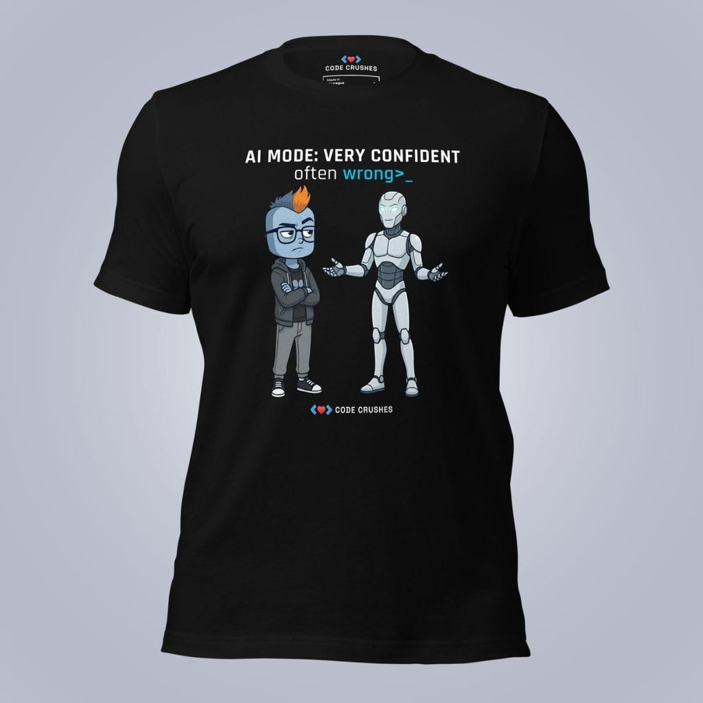 Code Crushes T-SHIRT Black / S AI Mode: Very Confident. Often Wrong. T-Shirt