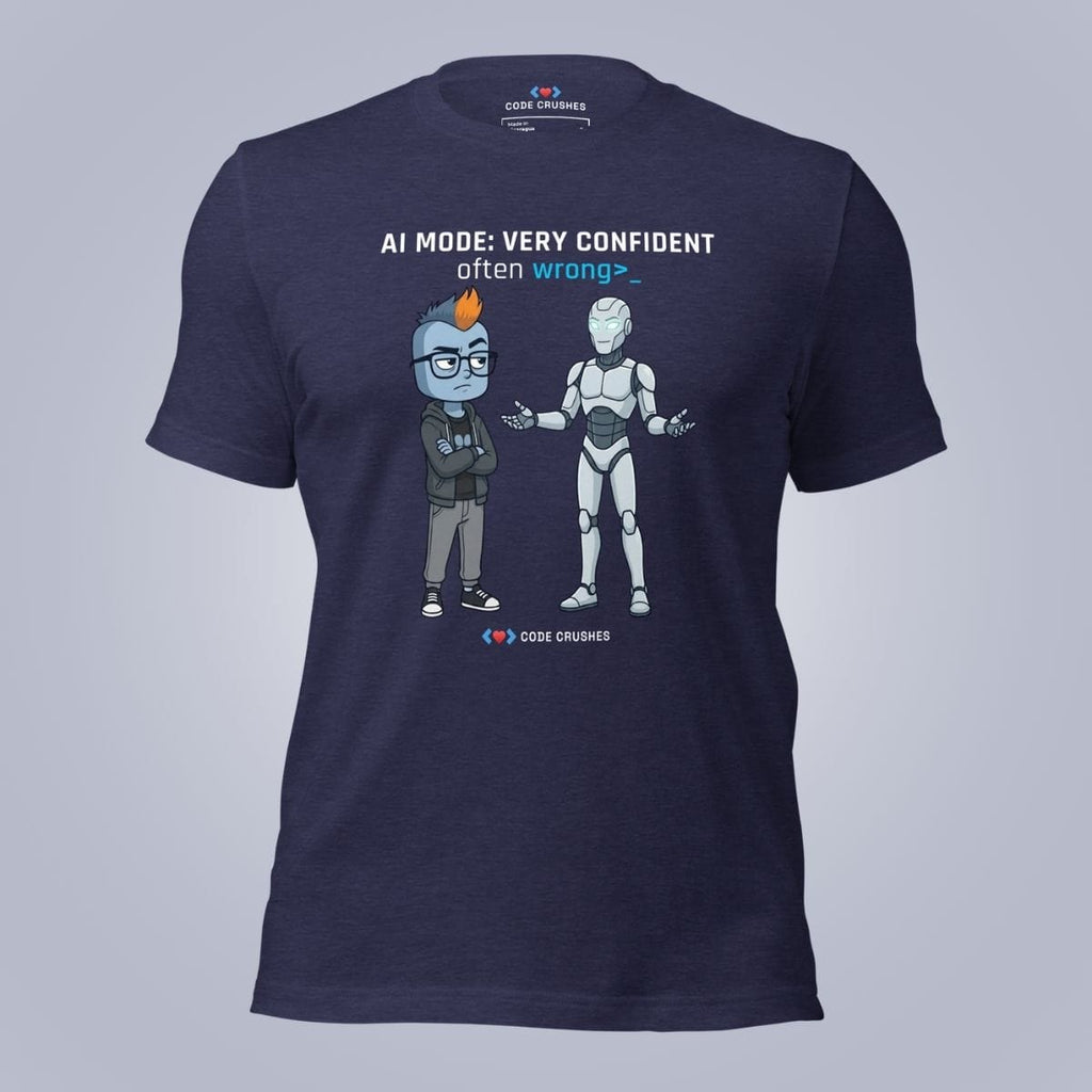 Code Crushes T-SHIRT Heather Midnight Navy / S AI Mode: Very Confident. Often Wrong. T-Shirt