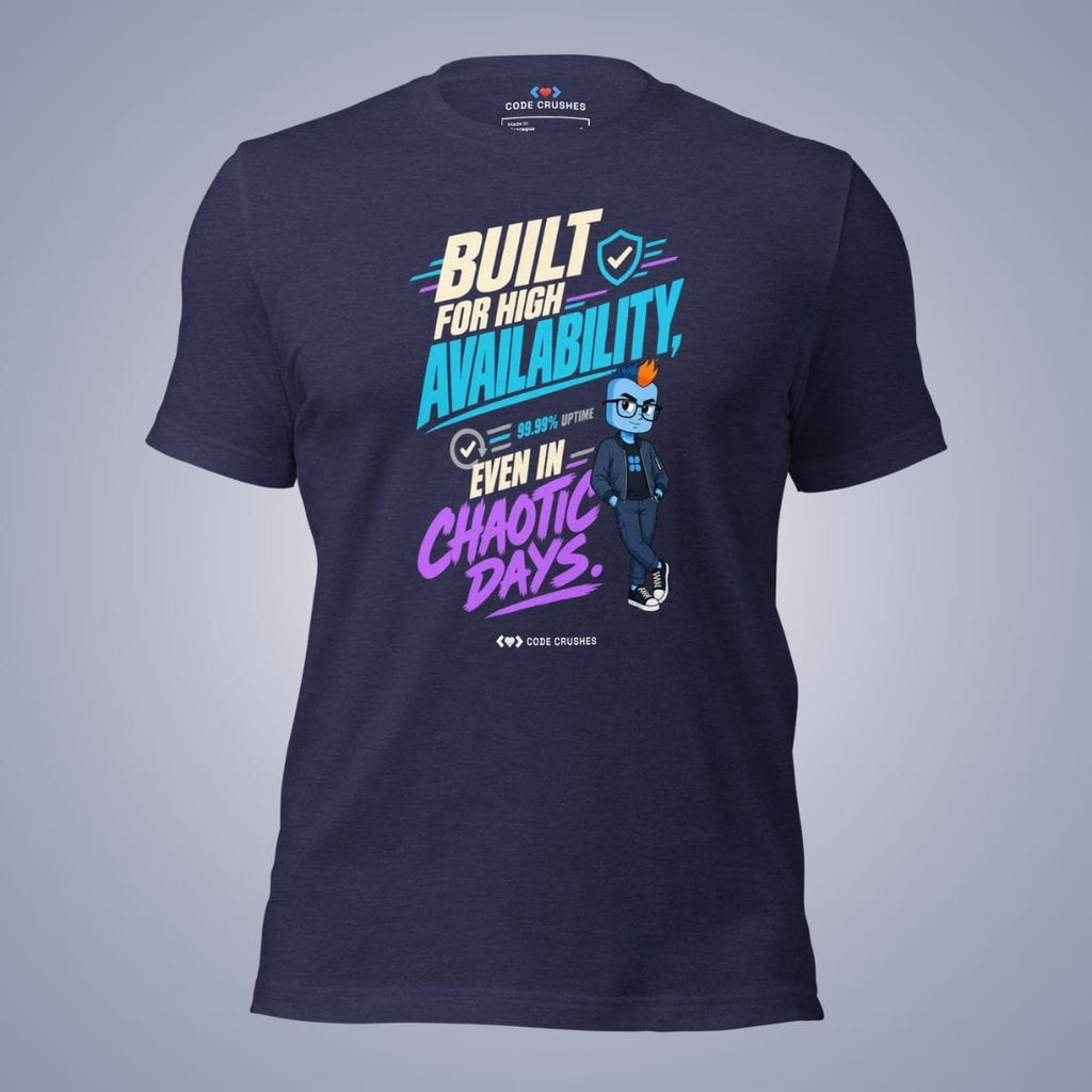 Code Crushes T-SHIRT Heather Midnight Navy / S Built for High Availability, Even in Chaotic Days T-Shirt
