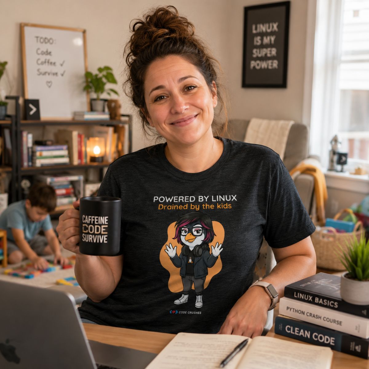 Powered by Linux. Drained by the Kids. T-Shirt