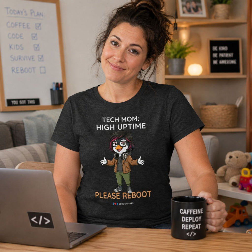 Tech Mom: High Uptime. Please Reboot. T-Shirt