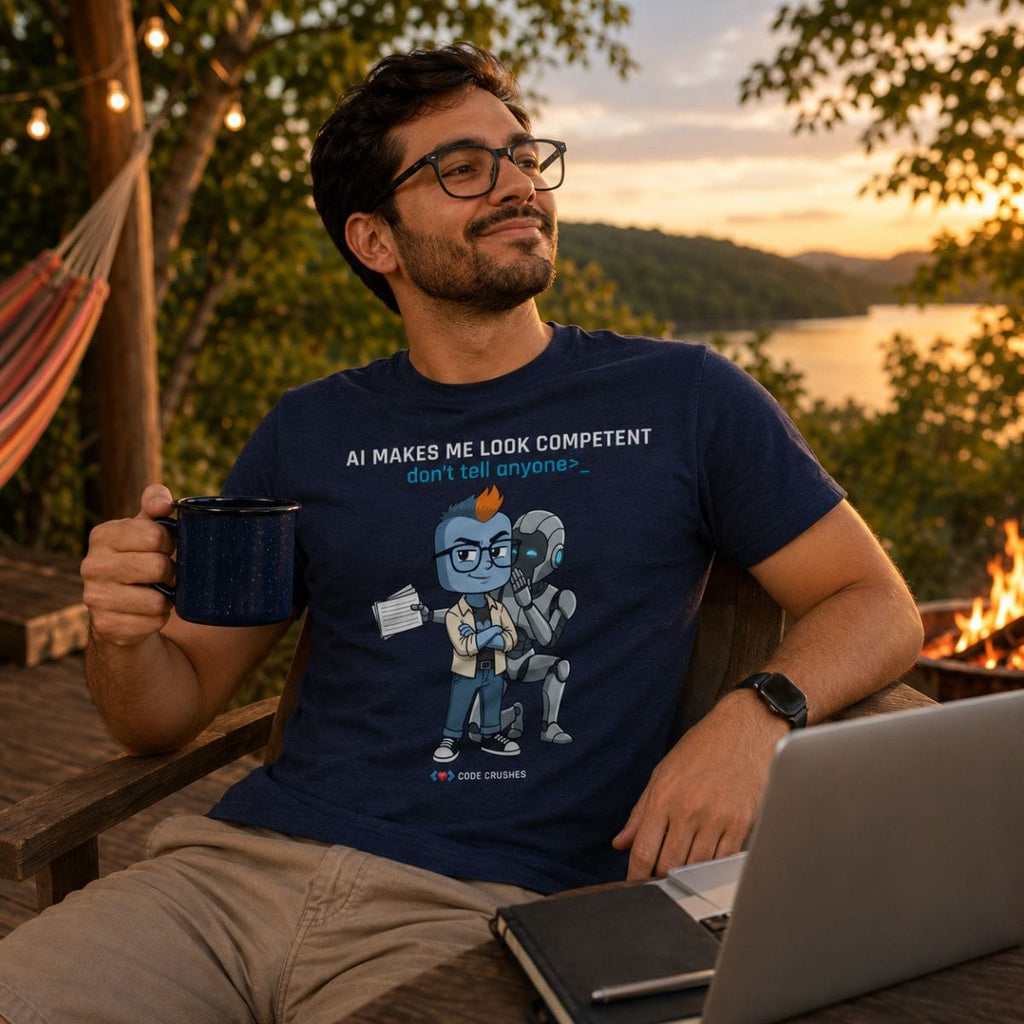 Code Crushes T-SHIRT Heather Midnight Navy / S AI Makes Me Look Competent. Don't Tell Anyone. T-Shirt