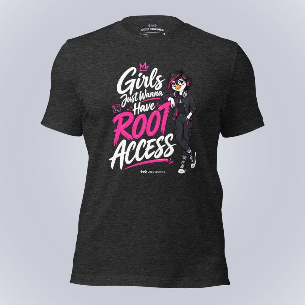 Code Crushes T-SHIRT Dark Grey Heather / S Girls Just Wanna Have Root Access. T-Shirt