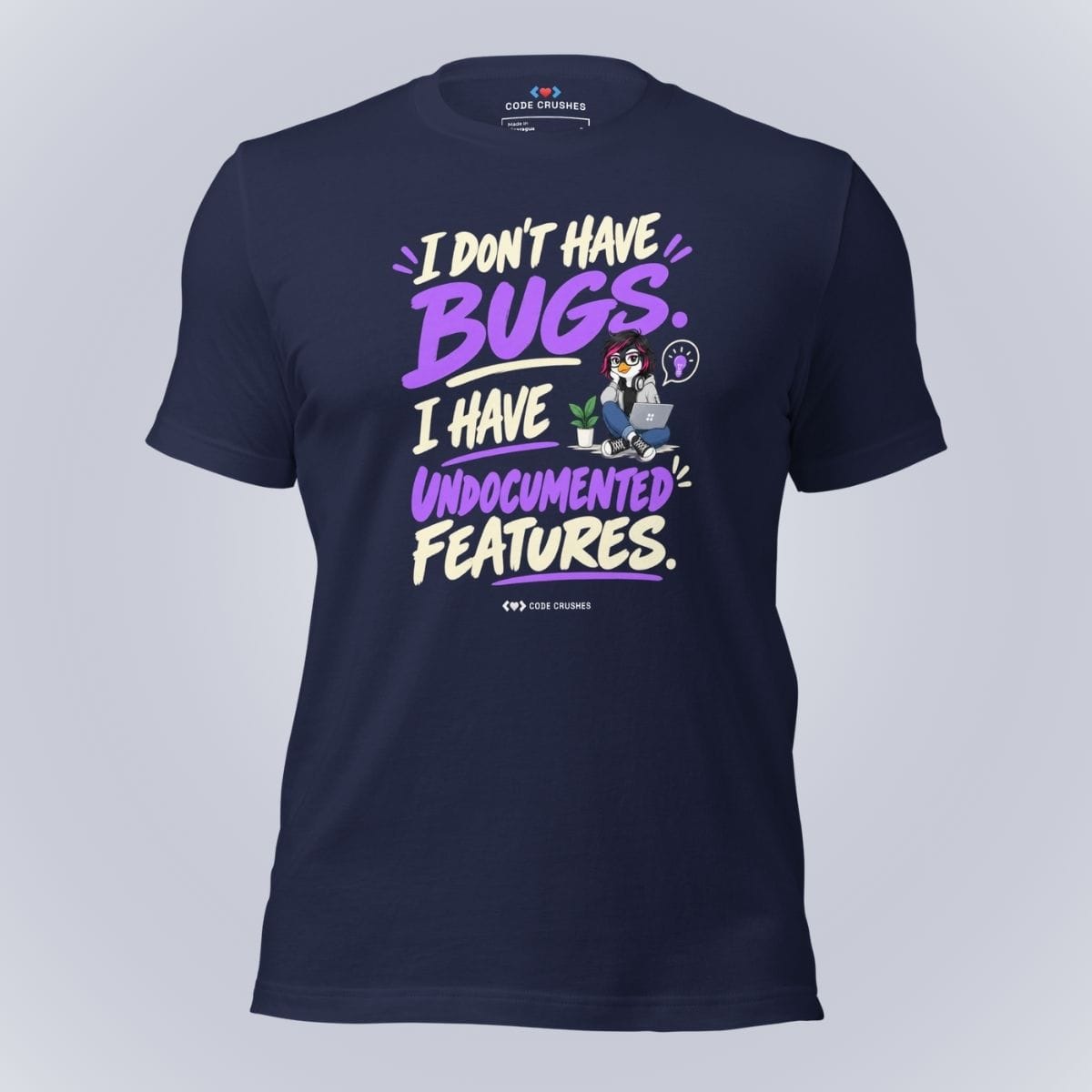 Code Crushes T-SHIRT Navy / S I Don't Have Bugs, I Have Undocumented Features T-Shirt