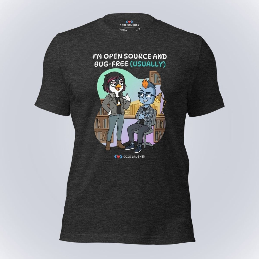 Code Crushes T-SHIRT Dark Grey Heather / S I'm Open Source and Bug-Free (Usually) T-Shirt