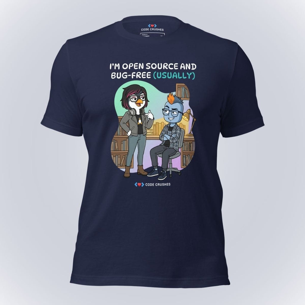 Code Crushes T-SHIRT Navy / S I'm Open Source and Bug-Free (Usually) T-Shirt