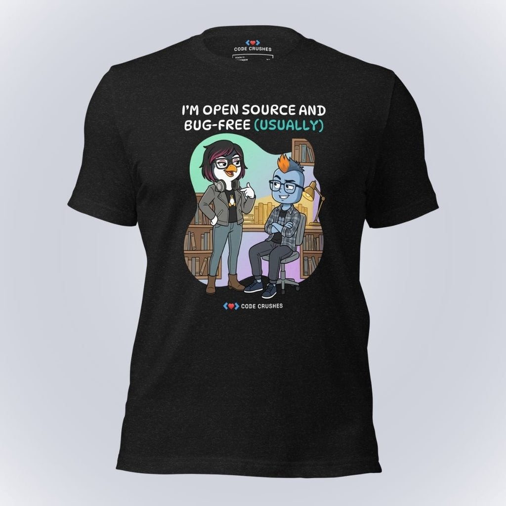 Code Crushes T-SHIRT Black Heather / S I'm Open Source and Bug-Free (Usually) T-Shirt