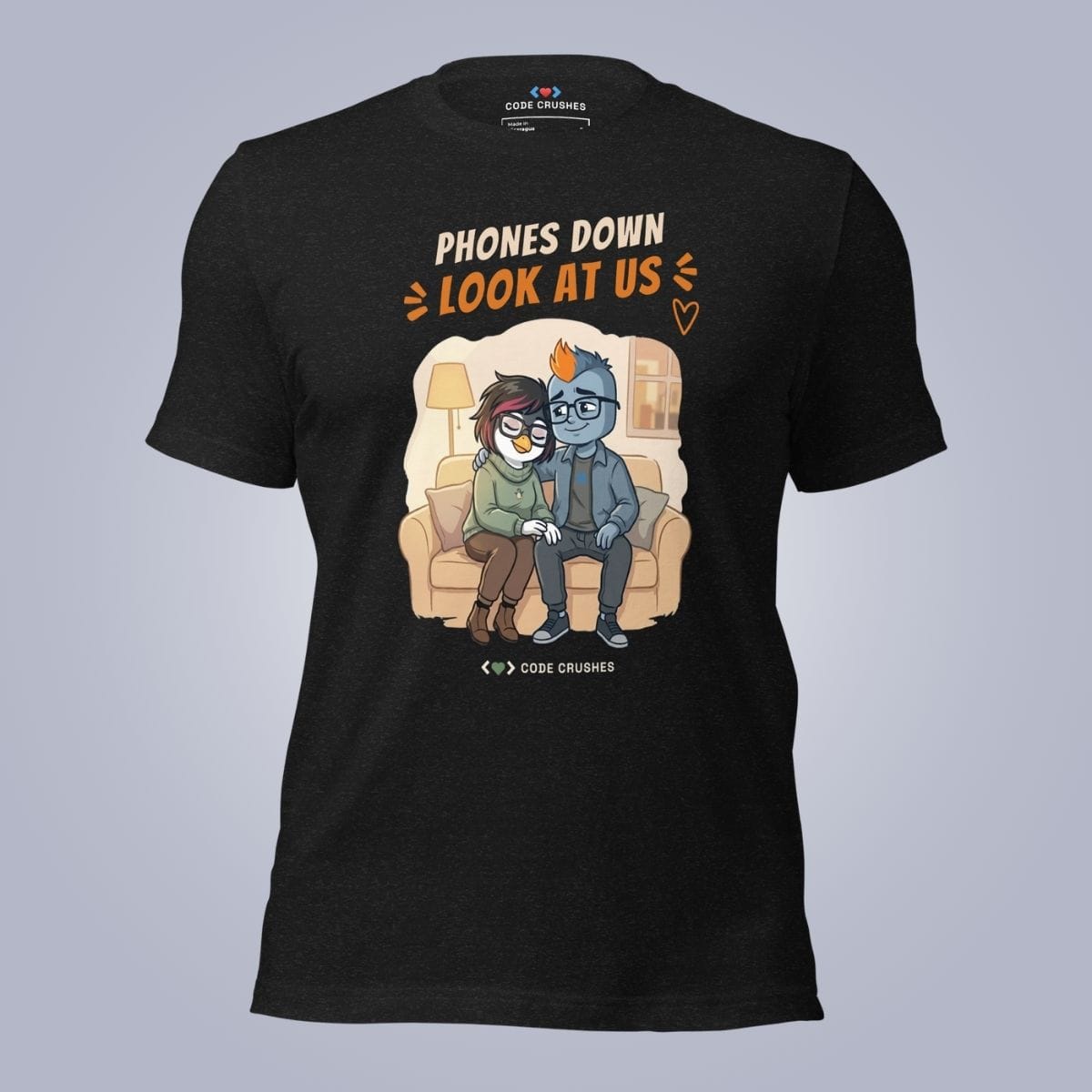 Code Crushes T-SHIRT Black Heather / S Phones Down. Look at Us. T-Shirt