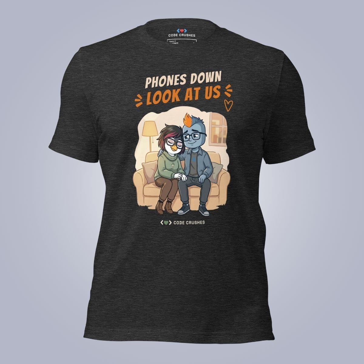 Code Crushes T-SHIRT Dark Grey Heather / S Phones Down. Look at Us. T-Shirt