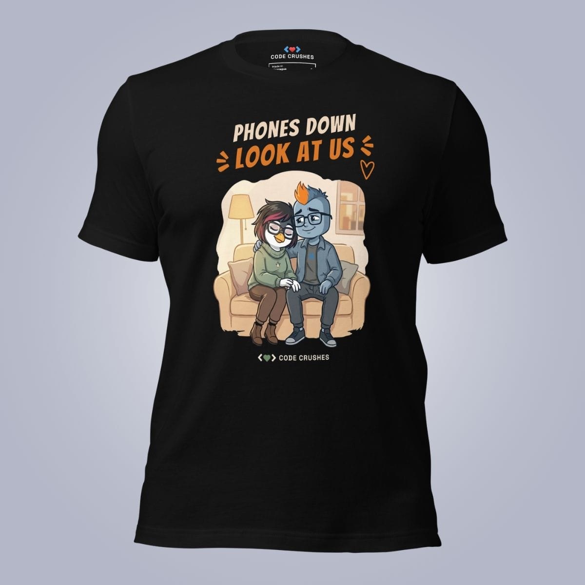 Code Crushes T-SHIRT Black / S Phones Down. Look at Us. T-Shirt