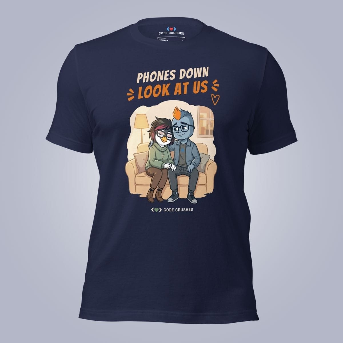 Code Crushes T-SHIRT Navy / S Phones Down. Look at Us. T-Shirt