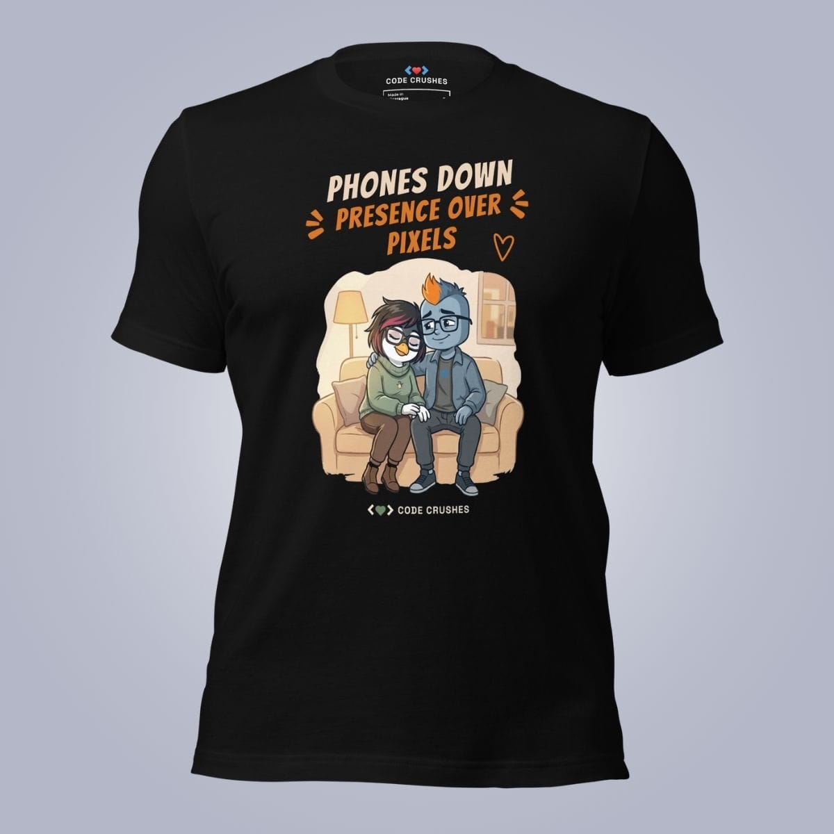 Code Crushes T-SHIRT Black / S Phones Down. Presence over Pixels. T-Shirt