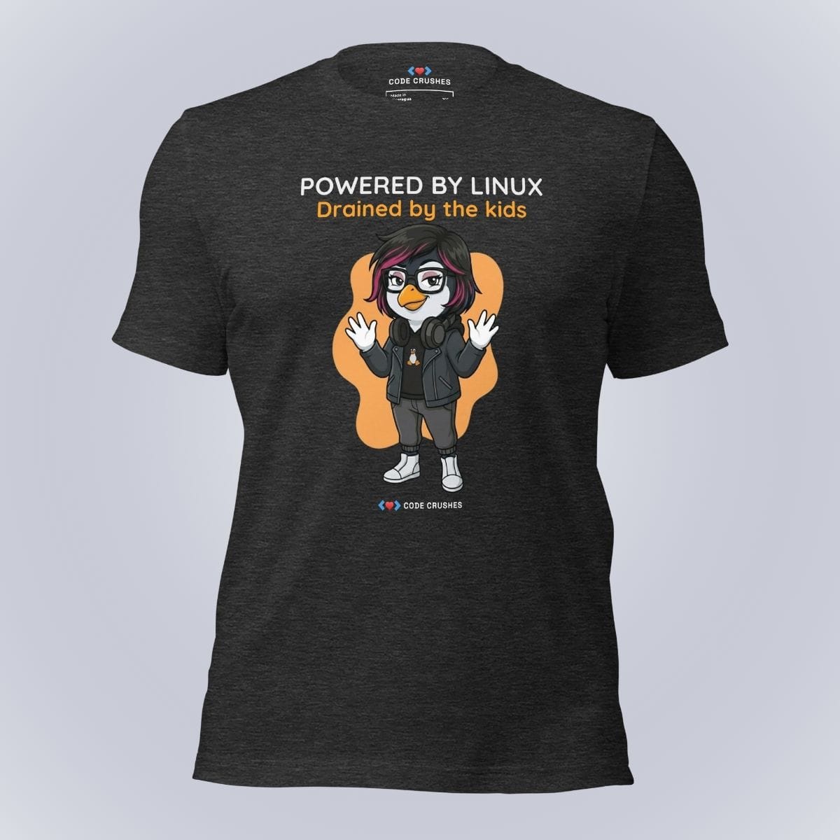 Code Crushes T-SHIRT Dark Grey Heather / S Powered by Linux. Drained by the Kids. T-Shirt