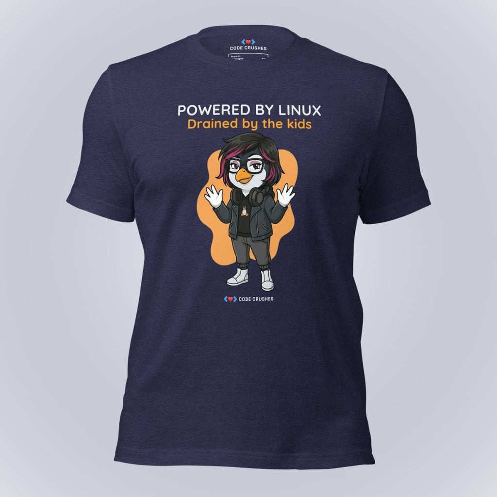 Code Crushes T-SHIRT Heather Midnight Navy / S Powered by Linux. Drained by the Kids. T-Shirt