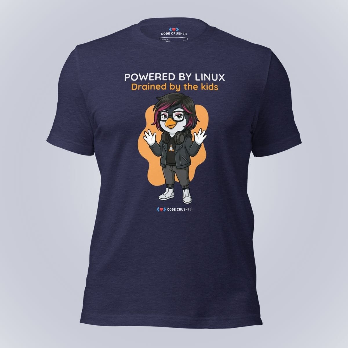 Code Crushes T-SHIRT Heather Midnight Navy / S Powered by Linux. Drained by the Kids. T-Shirt
