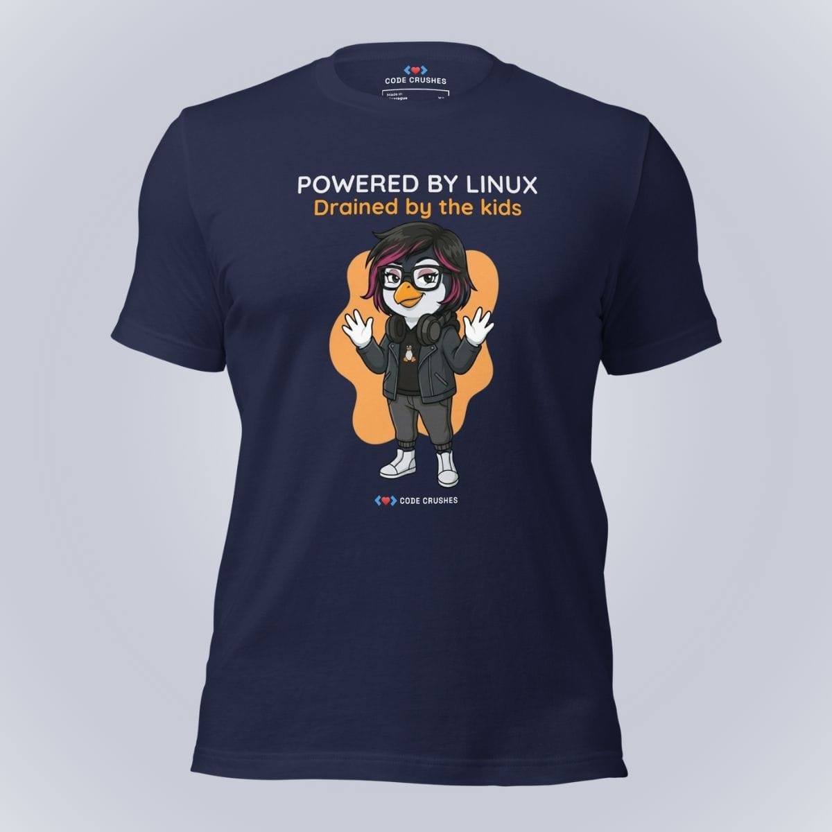 Code Crushes T-SHIRT Navy / S Powered by Linux. Drained by the Kids. T-Shirt