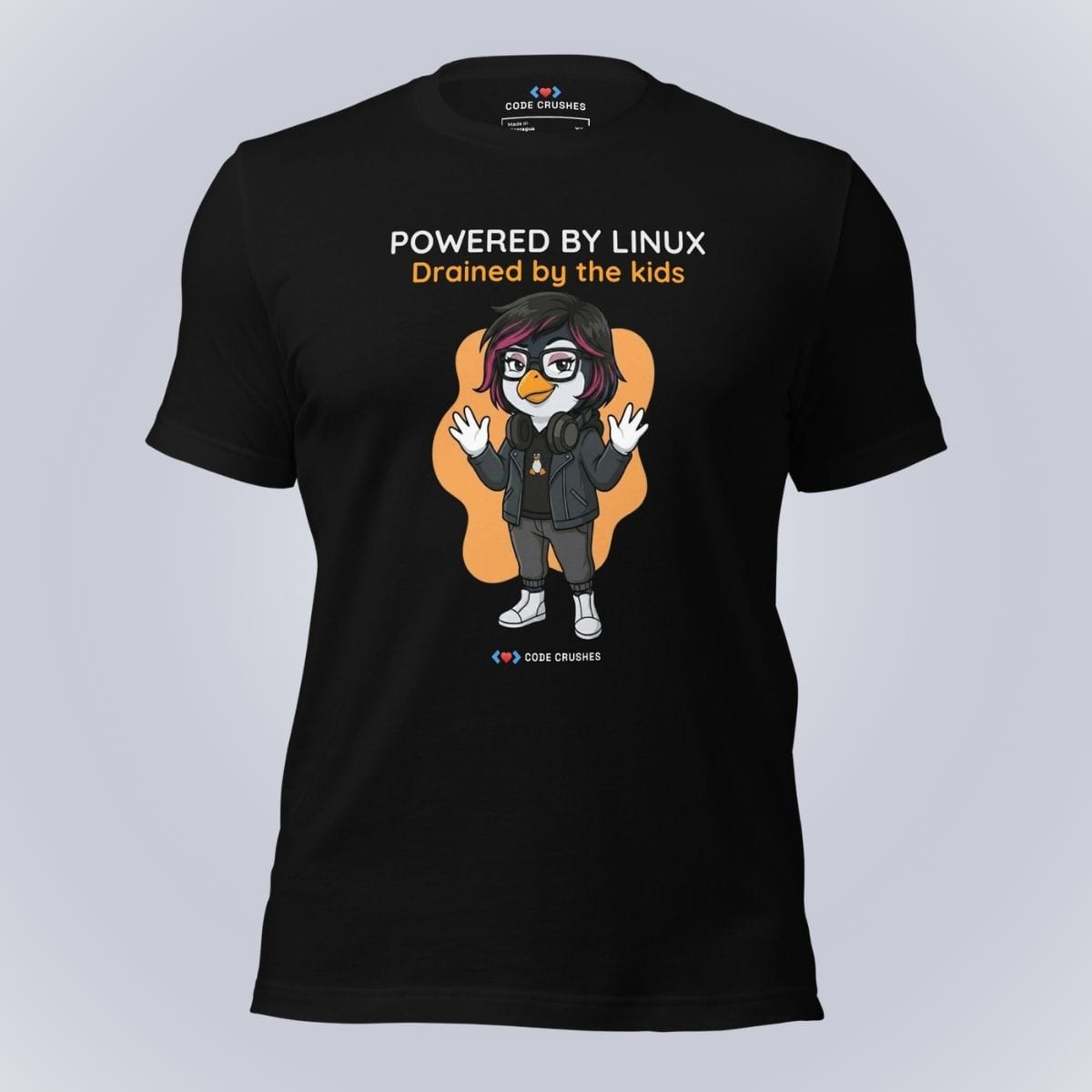 Code Crushes T-SHIRT Black / S Powered by Linux. Drained by the Kids. T-Shirt