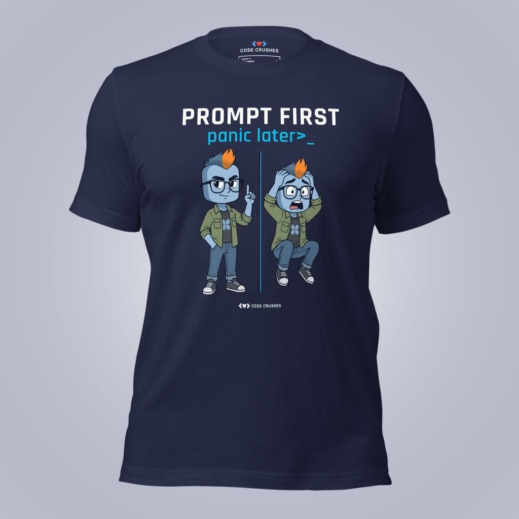Code Crushes T-SHIRT Navy / S Prompt First, Panic Later T-Shirt