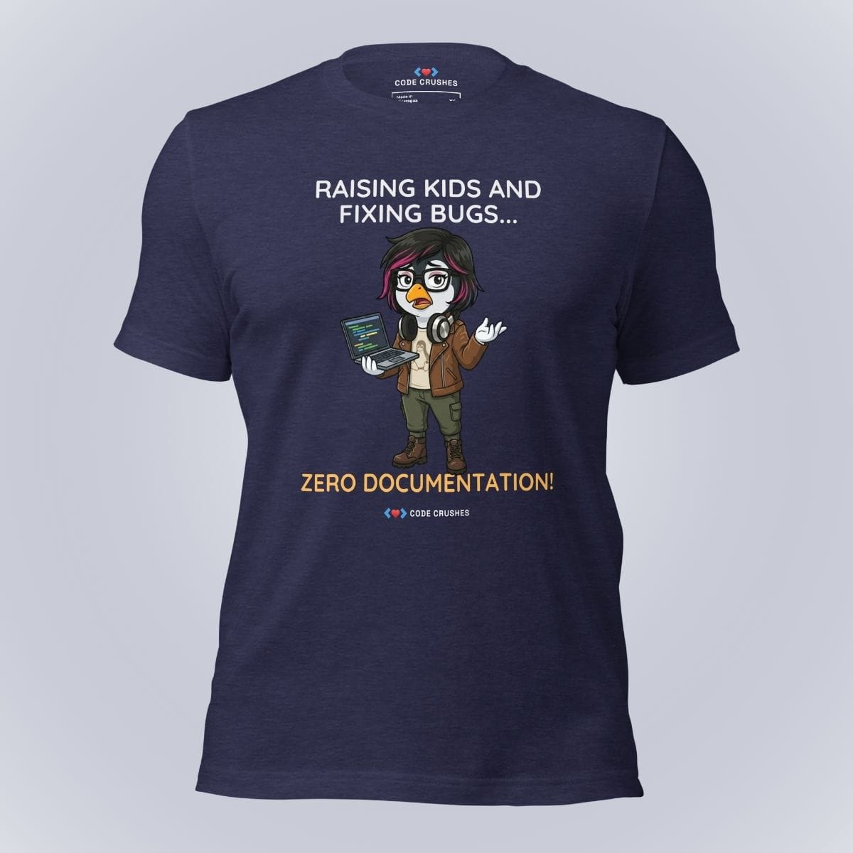 Code Crushes T-SHIRT Heather Midnight Navy / S Raising Kids and Fixing Bugs... Zero Documentation. T-Shirt