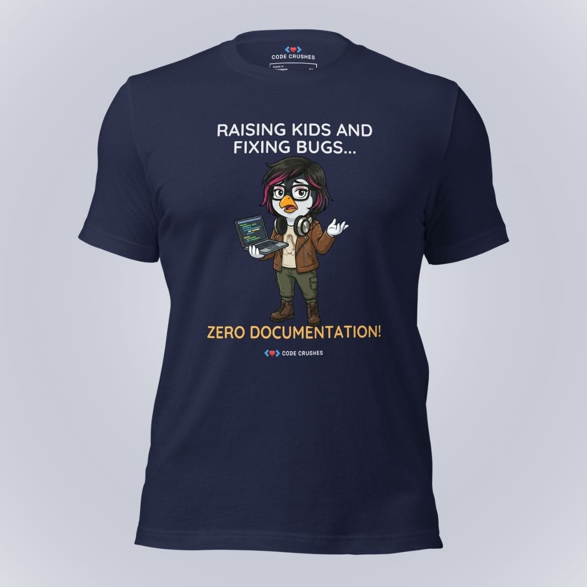 Code Crushes T-SHIRT Navy / S Raising Kids and Fixing Bugs... Zero Documentation. T-Shirt