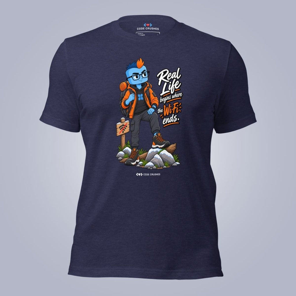 Code Crushes T-SHIRT Heather Midnight Navy / S Real Life Begins Where the WiFi Ends T-Shirt