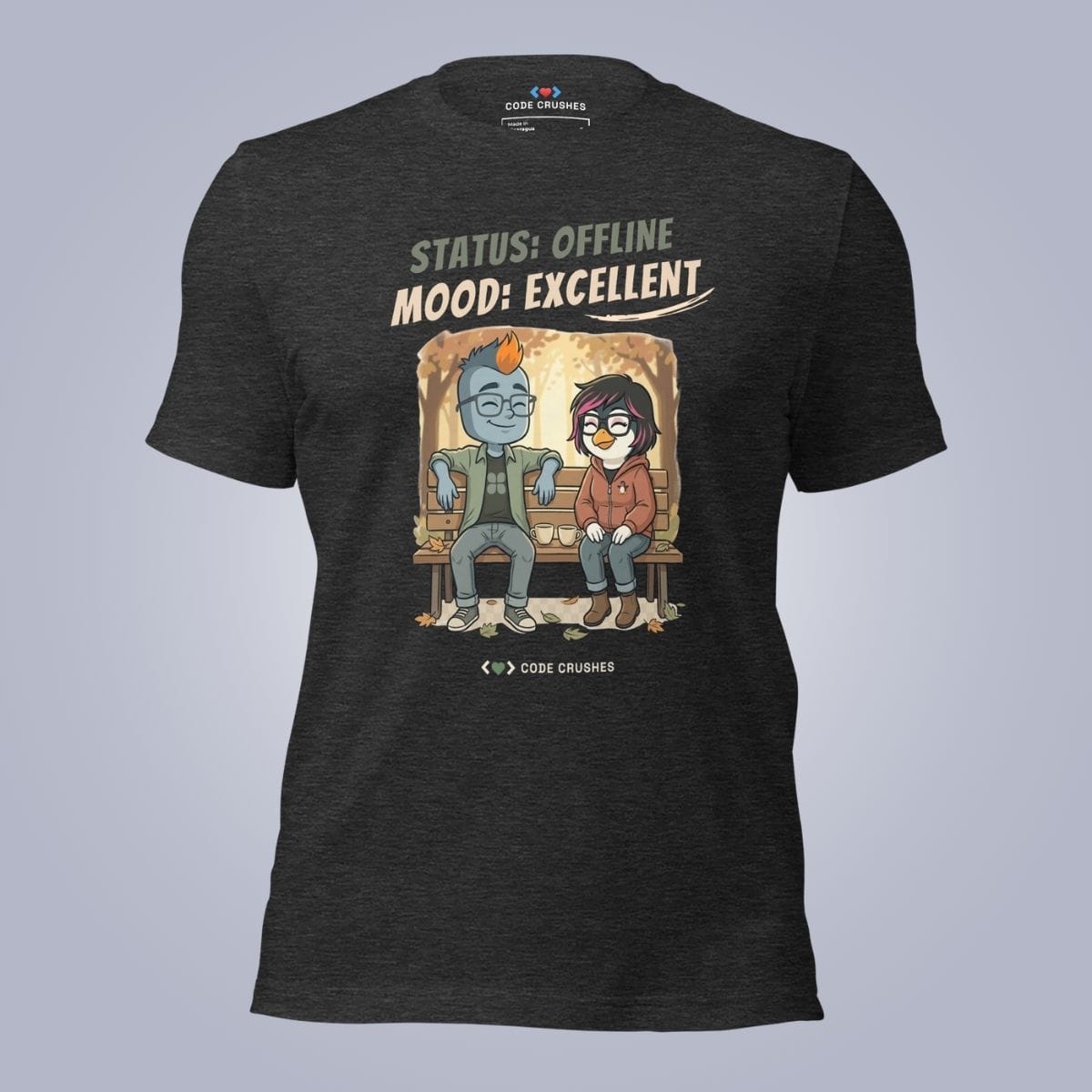Code Crushes T-SHIRT Dark Grey Heather / S Status: Offline, Mood: Excellent T-Shirt