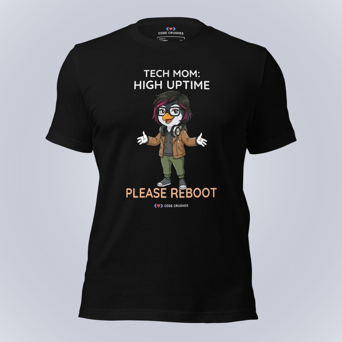 Code Crushes T-SHIRT Black / S Tech Mom: High Uptime. Please Reboot. T-Shirt