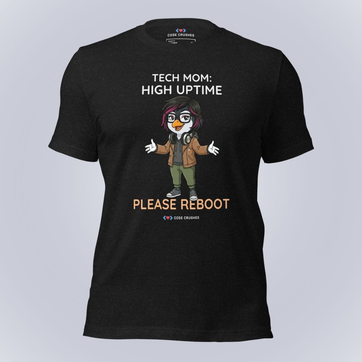 Code Crushes T-SHIRT Black Heather / S Tech Mom: High Uptime. Please Reboot. T-Shirt