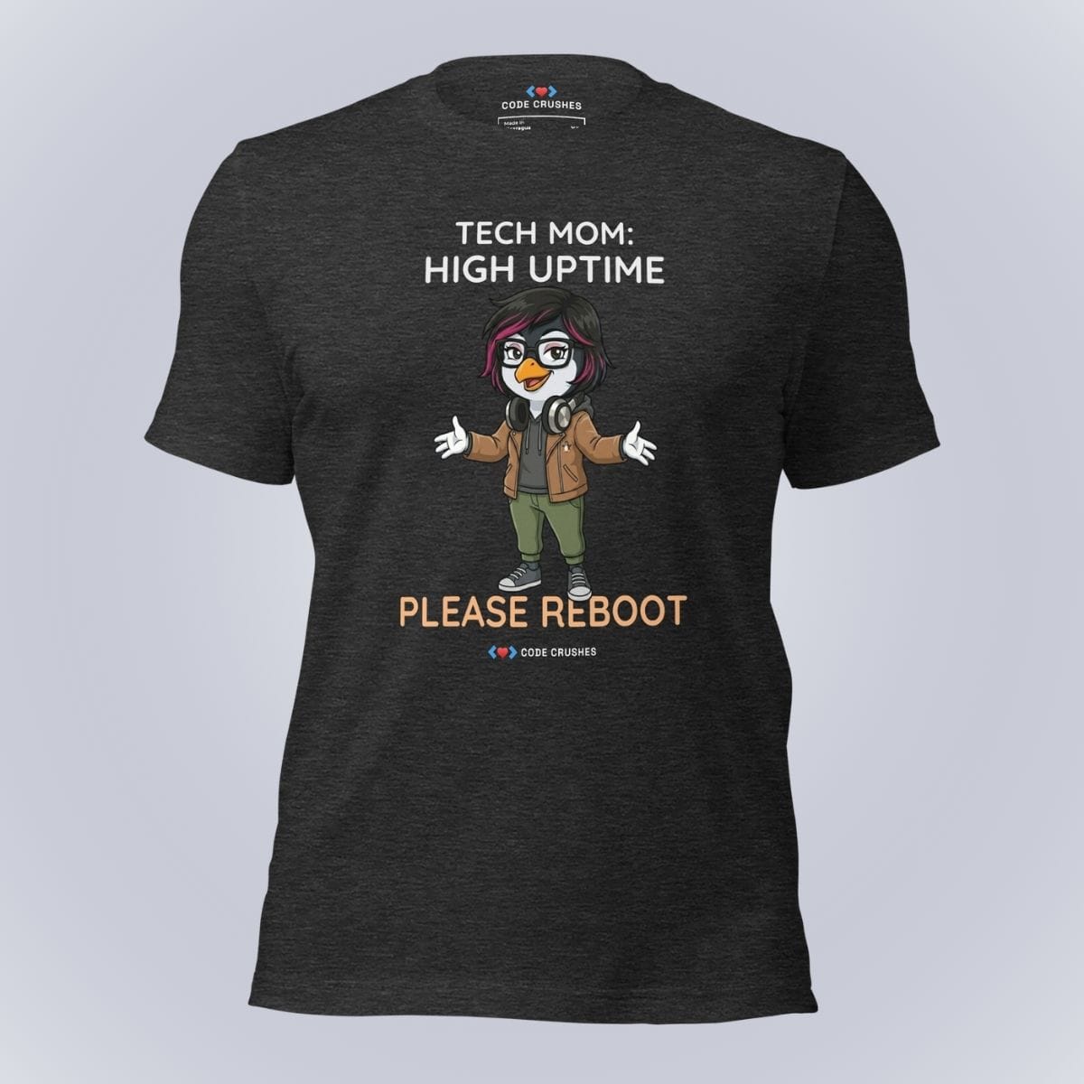 Code Crushes T-SHIRT Dark Grey Heather / S Tech Mom: High Uptime. Please Reboot. T-Shirt