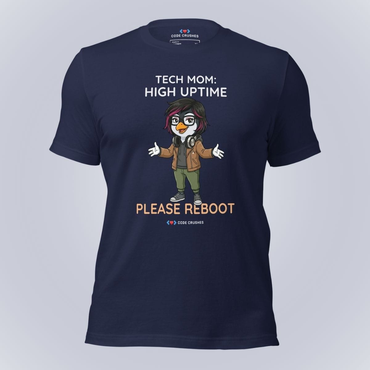 Code Crushes T-SHIRT Navy / S Tech Mom: High Uptime. Please Reboot. T-Shirt
