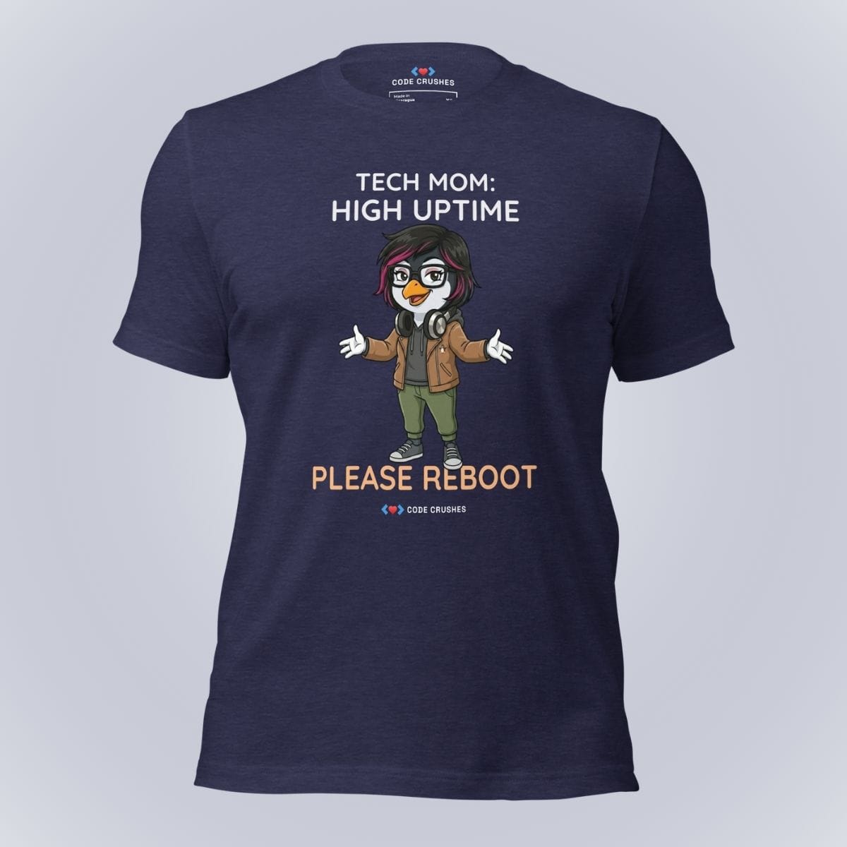 Code Crushes T-SHIRT Heather Midnight Navy / S Tech Mom: High Uptime. Please Reboot. T-Shirt