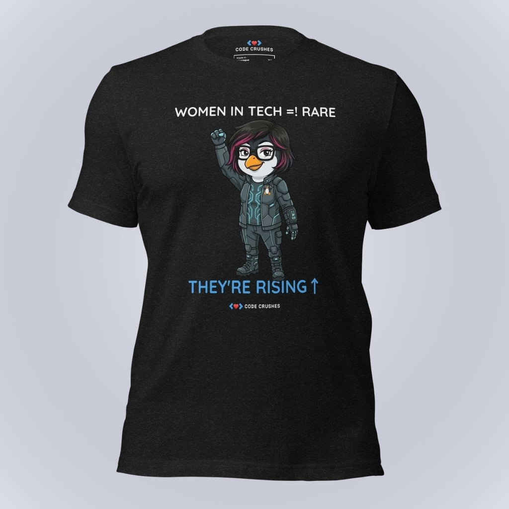 Code Crushes T-SHIRT Black Heather / S Women in Tech Are Rare. They're Rising. T-Shirt